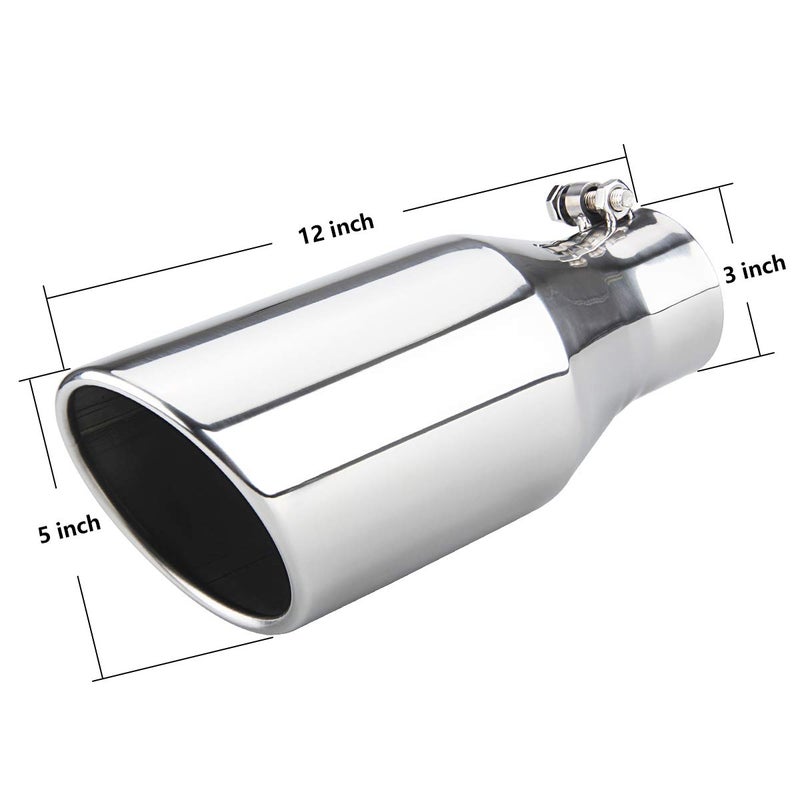 LCGP Exhaust Tip 3" Inlet 5" Outlet 12" Overall Length, Bolt On, Stainless Steel Polished Exhaust Tail Pipe - Image 2